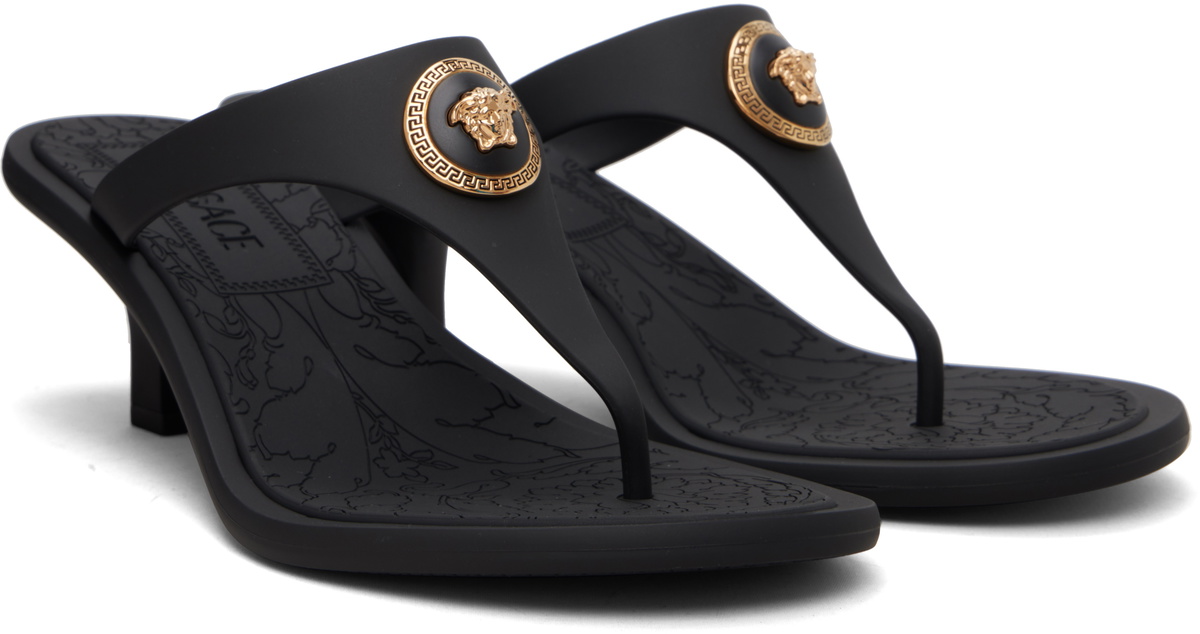 Versace Black Alia Rubber Thong Heeled Sandals