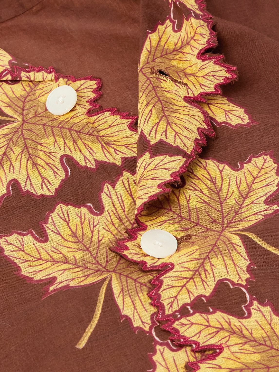BODE - Harvest Floor Camp-Collar Embroidered Printed Cotton-Poplin Shirt - Brown