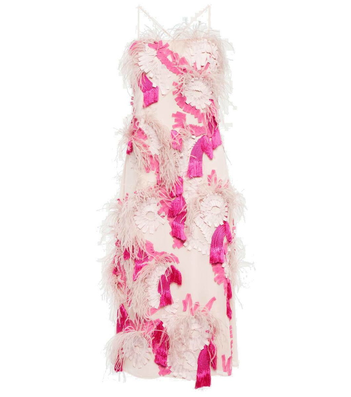 Photo: Xu Zhi Feather-trimmed embroidered midi dress