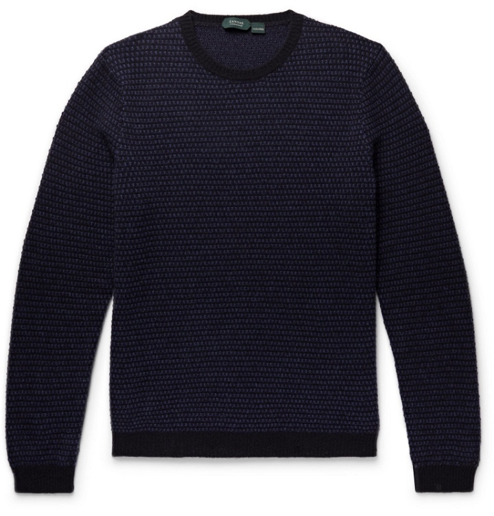 Photo: Incotex - Birdseye Virgin Wool-Jacquard Sweater - Blue