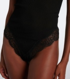 Saint Laurent Lace-trimmed ribbed-knit silk bodysuit