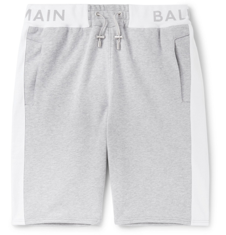 Photo: Balmain - Striped Loopback Cotton-Jersey Shorts - Gray