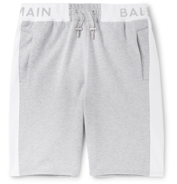 Photo: Balmain - Striped Loopback Cotton-Jersey Shorts - Gray