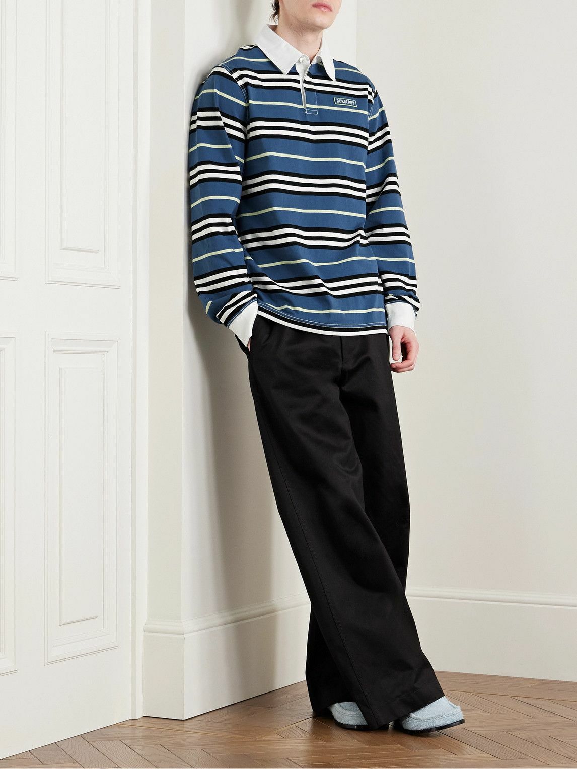 Burberry - Logo-Appliquéd Striped Cotton-Jersey Polo Shirt - Blue 