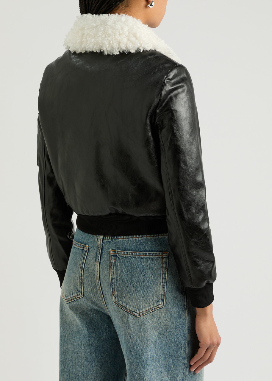Alice + Olivia Willard Faux Fur-trimmed Faux Leather Jacket Black