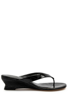 LE Monde Beryl 50 Crocodile-effect Leather Thong Wedge Sandals Black