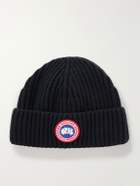 Canada Goose - Logo-Appliquéd Ribbed Wool and Cashmere-Blend Beanie - Black