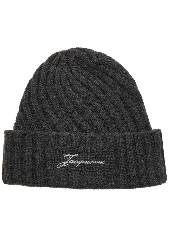 Photo: Jacquemus Le Bonnet Tourni Cashmere and Wool-blend Beanie - Dark Grey - One Size