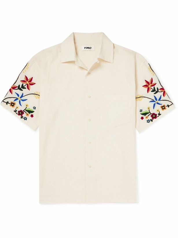 Photo: YMC - Idris Convertible-Collar Embroidered Cotton and Linen-Blend Shirt - White