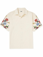 YMC - Idris Convertible-Collar Embroidered Cotton and Linen-Blend Shirt - White