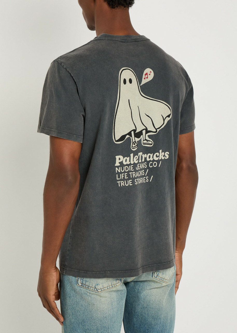 Nudie Jeans Roy Ghost-print Washed Cotton T-shirt Charcoal