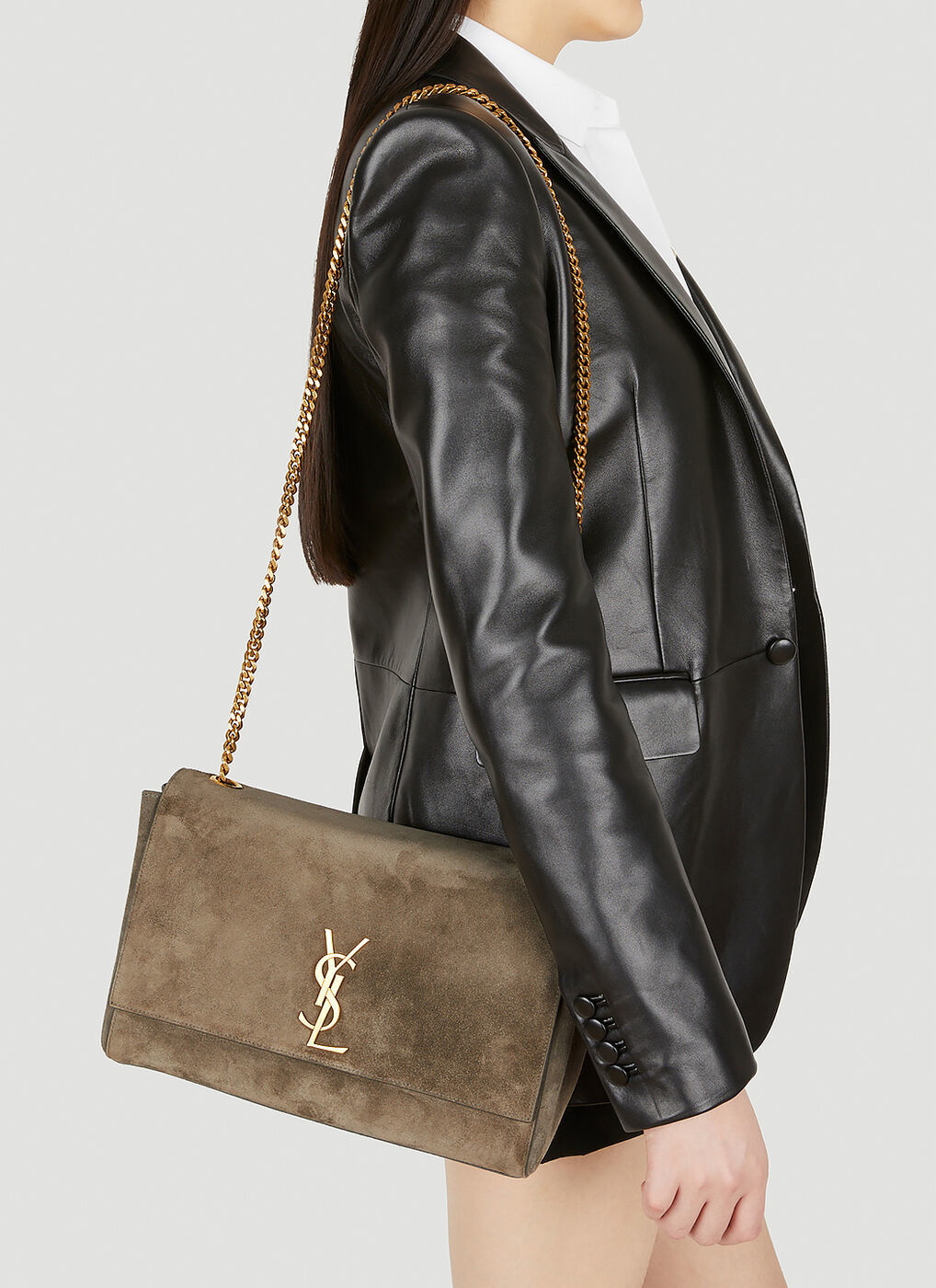 Kate Medium Suede Crossbody Bag in Brown - Saint Laurent