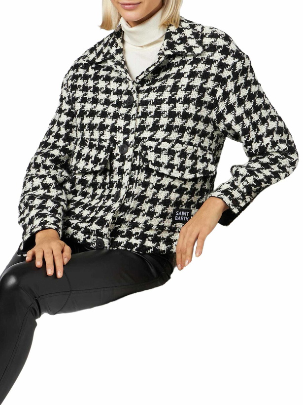 Photo: MC2 Saint Barth Woman Cropped Overshirt With Pied De Poul Print