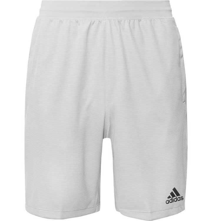 Photo: Adidas Sport - 4KRFT Mesh-Panelled Striped Climalite Shorts - Light gray