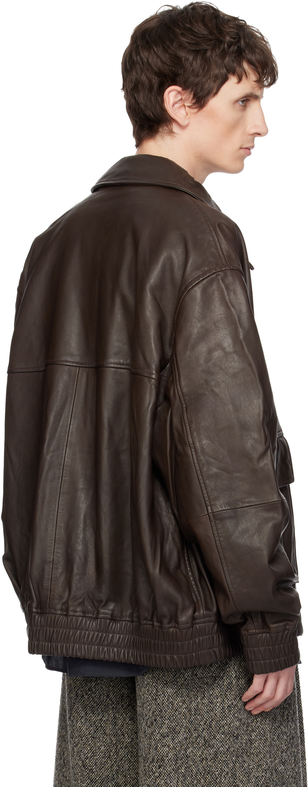 Studio Nicholson Brown Piston Leather Jacket