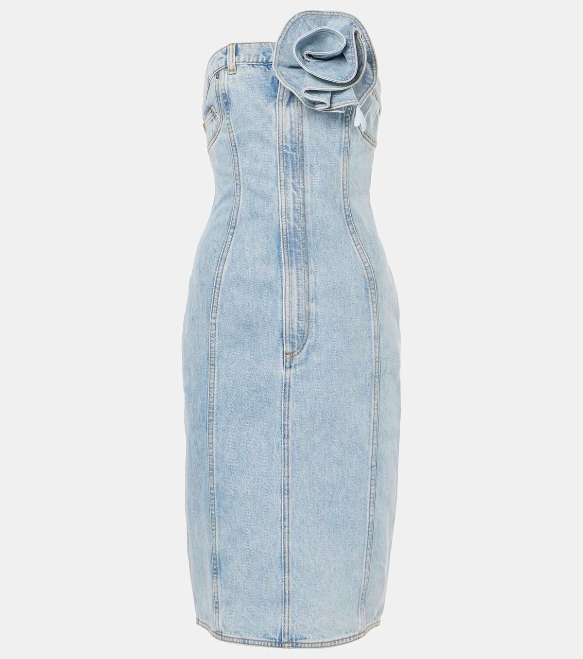 Area Floral-appliqué denim midi dress