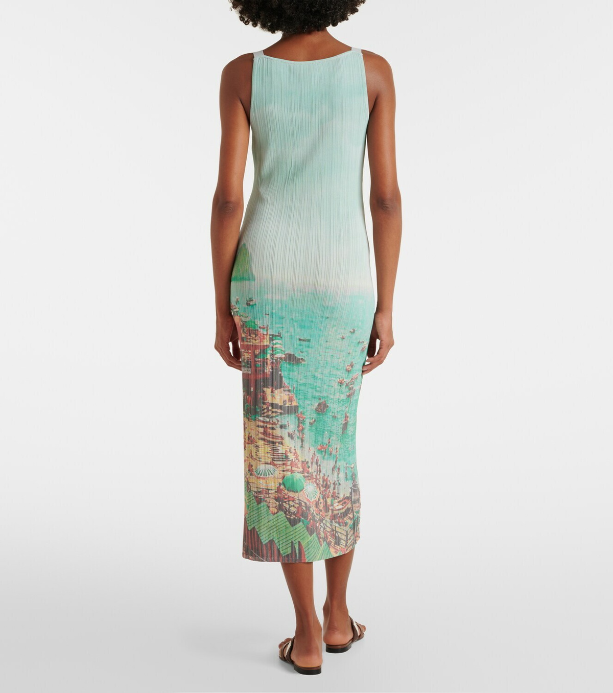 Staud Bryn printed plissé midi dress
