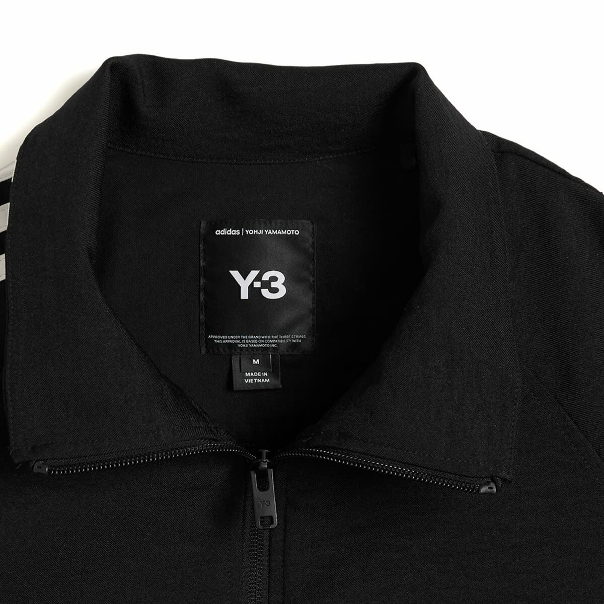 END. x Y-3 Track Top 3 Stripes in Black/Metallic Silver/Court Green