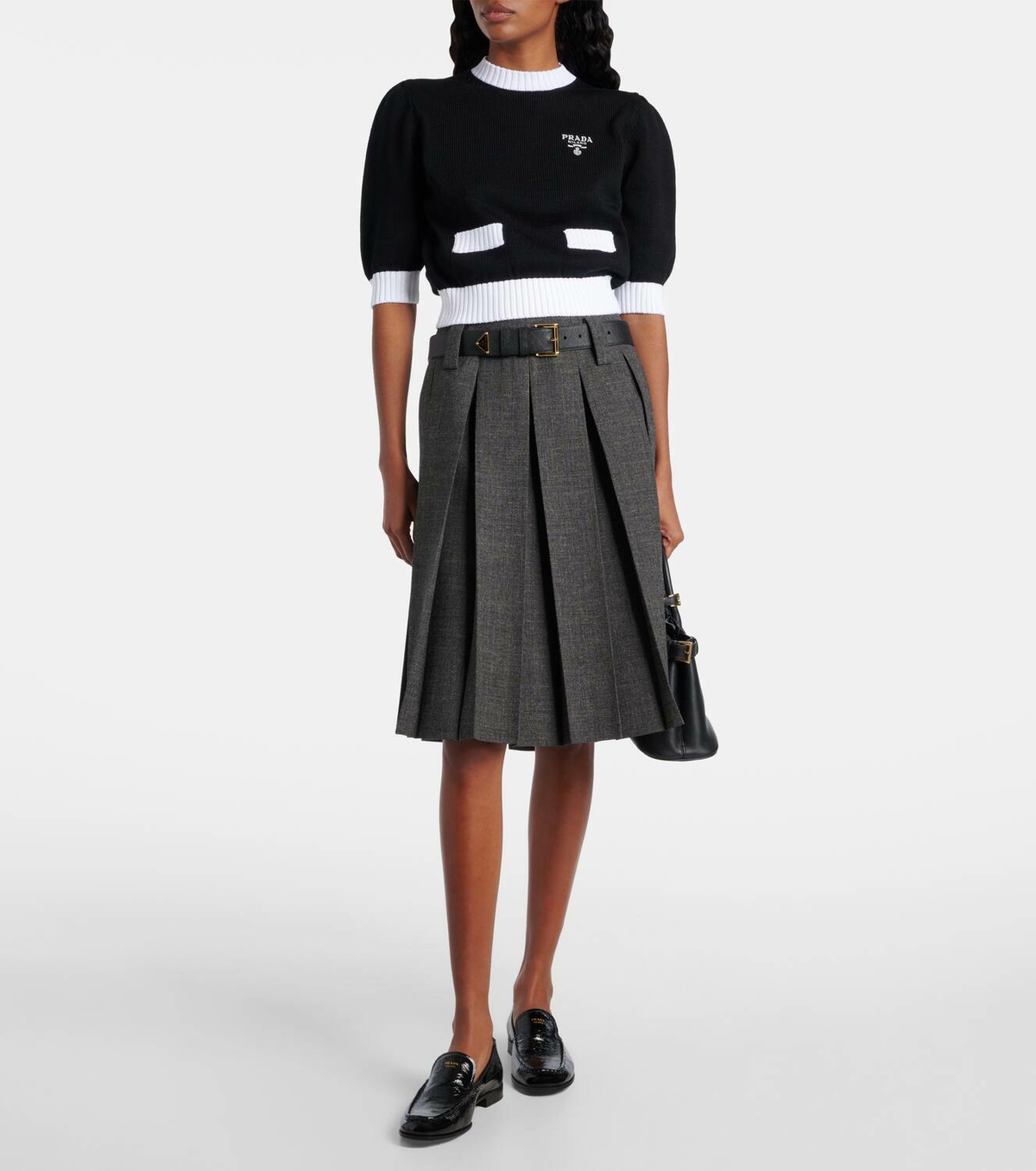 Prada Waffle-knit cropped cotton sweater Prada