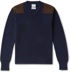 Kingsman - Merlin Slim-Fit Suede-Trimmed Cashmere Sweater - Blue
