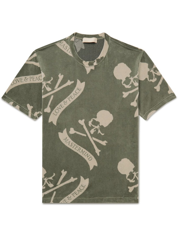 Photo: Mastermind World - Logo-Print Cotton-Blend Velour T-Shirt - Green