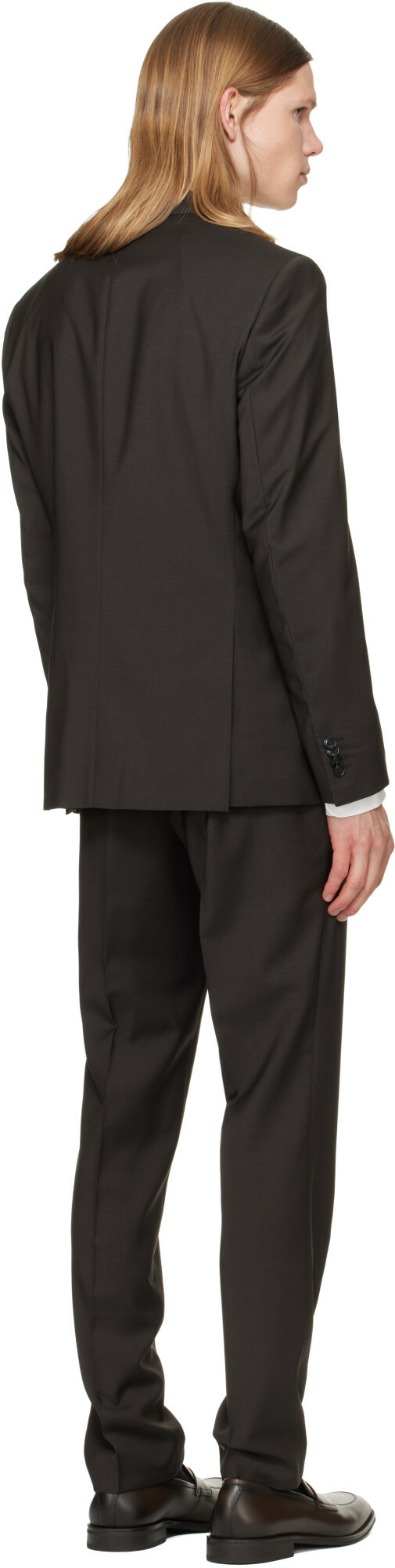BOSS Brown Two-Piece Slim-Fit Wool Suit