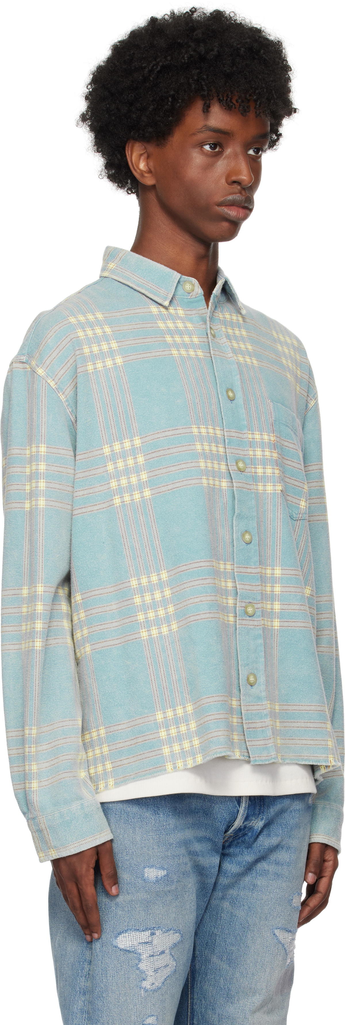 JOHN ELLIOTT/ジョンエリオット HEMI オーバーサイズ コットンフランネルシャツ【1】【MSHA74753】 John Elliott Blue Hemi Oversized Shirt John Elliott