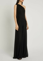 Talbot Runhof One Shoulder Draped Mesh Jumpsuit Black