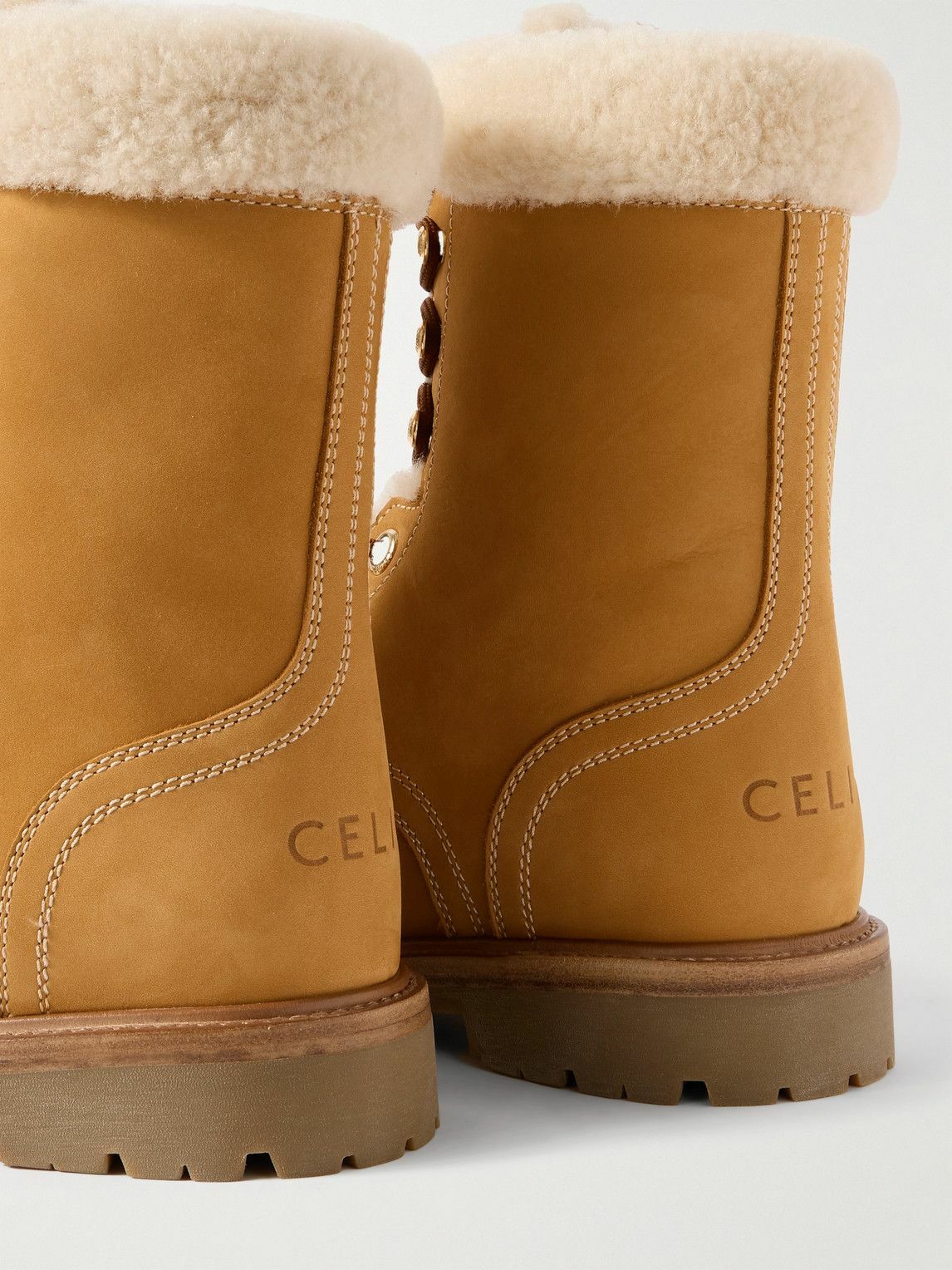 CELINE - Shearling-Trimmed Nubuck Boots - Brown