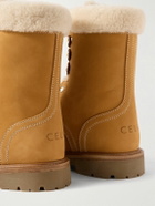 CELINE - Shearling-Trimmed Nubuck Boots - Brown