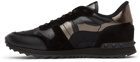 Valentino Garavani Black & Silver Camo Rockrunner Sneakers