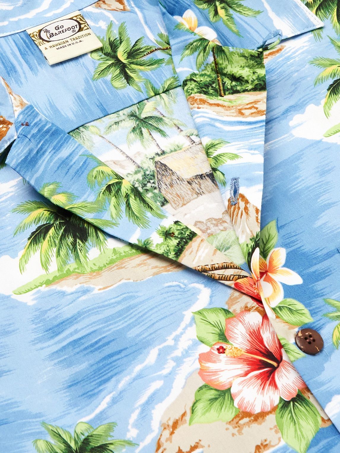 Go Barefoot - Camp-Collar Printed Cotton-Poplin Shirt - Blue