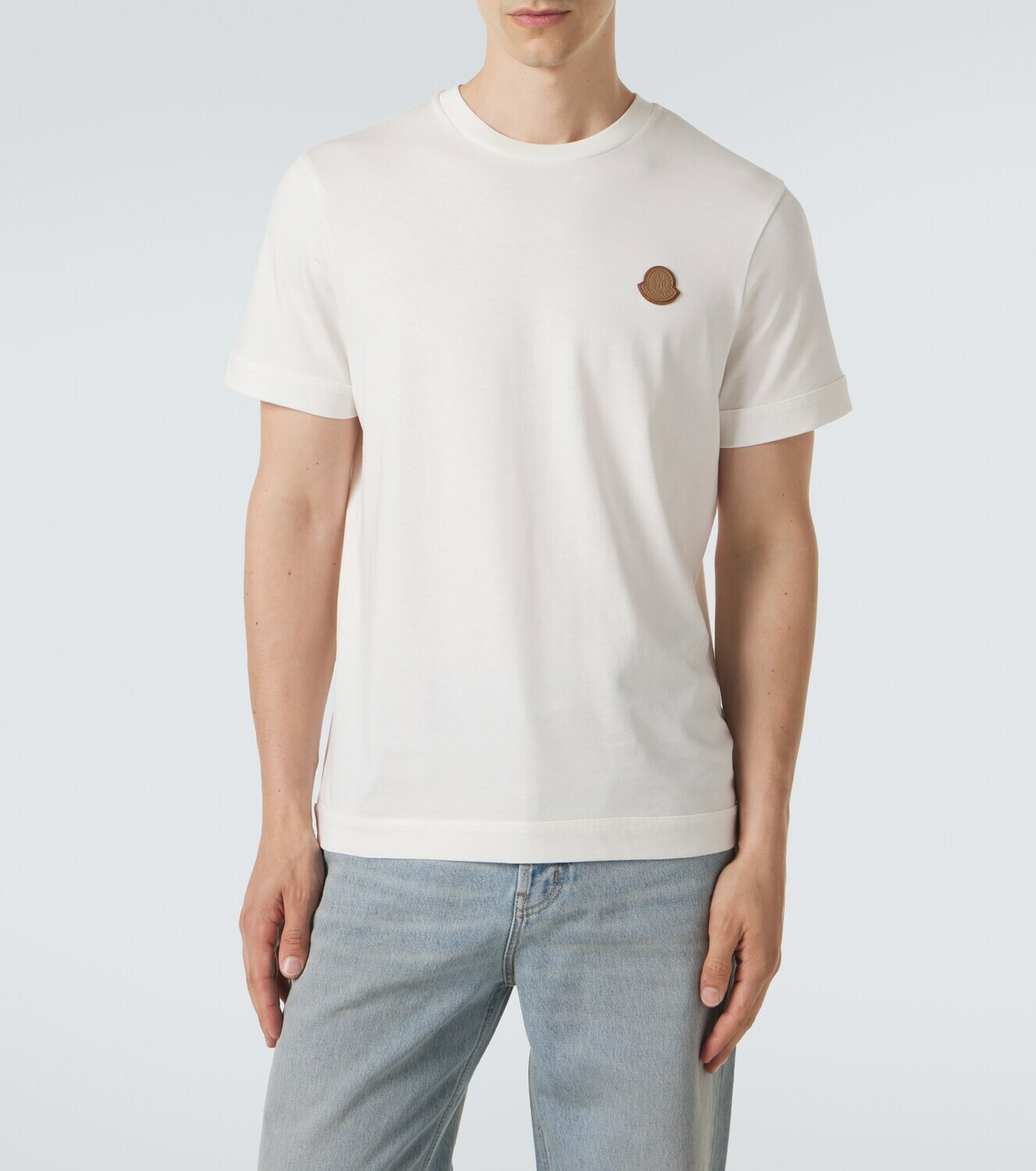 Moncler Leather-trimmed cotton jersey T-shirt