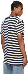 Greg Lauren Navy & Off-White Slit Striped T-shirt