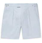 Hugo Boss - Pepe Pleated Pinstriped Cotton-Seersucker Shorts - Blue