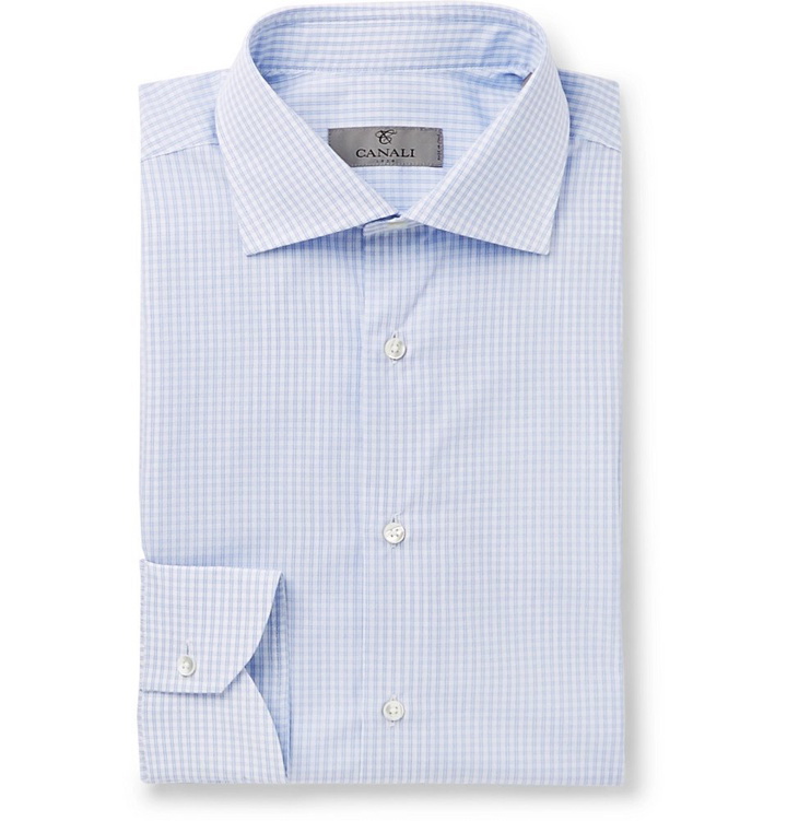 Photo: Canali - Blue Slim-Fit Micro-Checked Cotton-Poplin Shirt - Blue