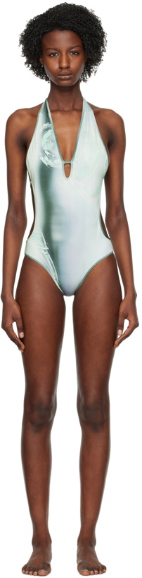 Photo: TheOpen Product Green Abstract Plunge Swimsuit