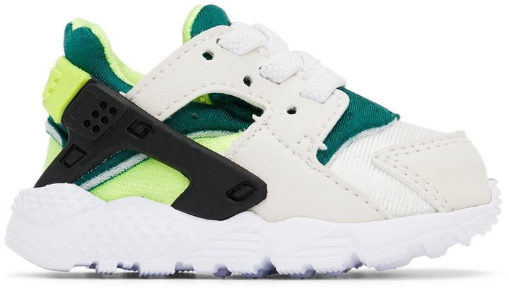 Photo: Nike Baby Off-White & Green Huarache Run Sneakers