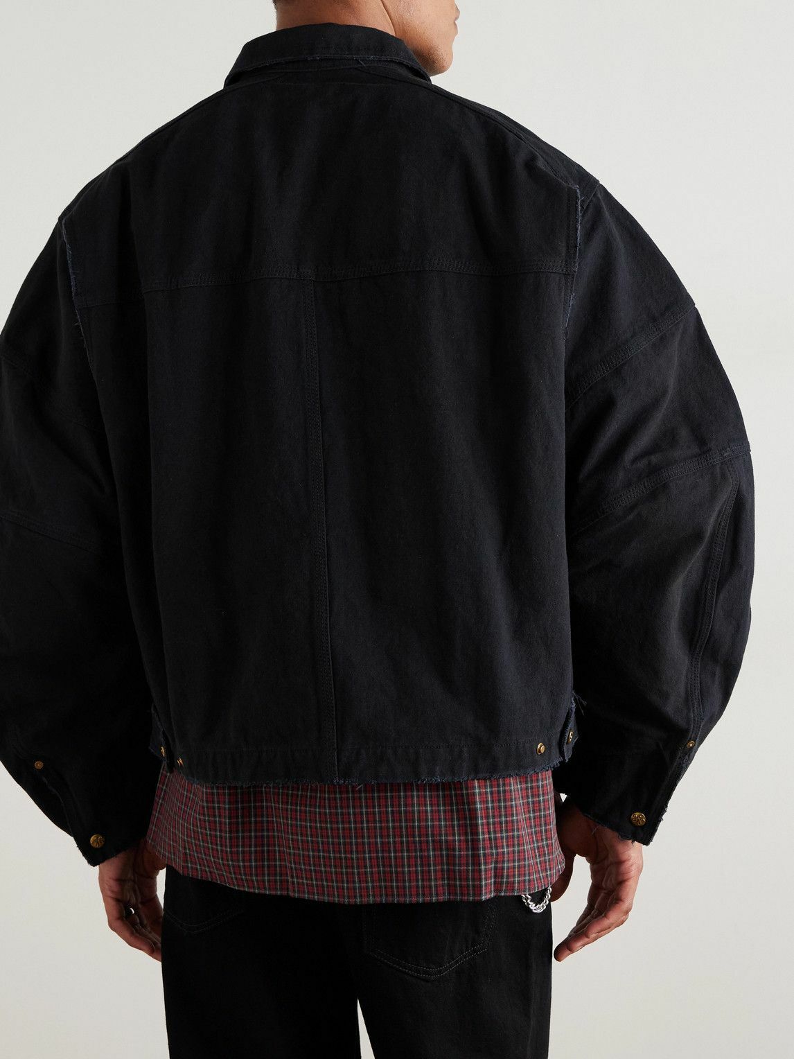 Willy Chavarria - Stockton Cropped Logo-Detailed Distressed Denim Jacket - Black