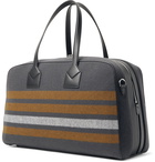 BURBERRY - Leather-Trimmed Striped Virgin Wool-Twill Holdall - Gray