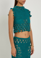 Rabanne Bead-embellished Crochet Cotton Cardigan Green