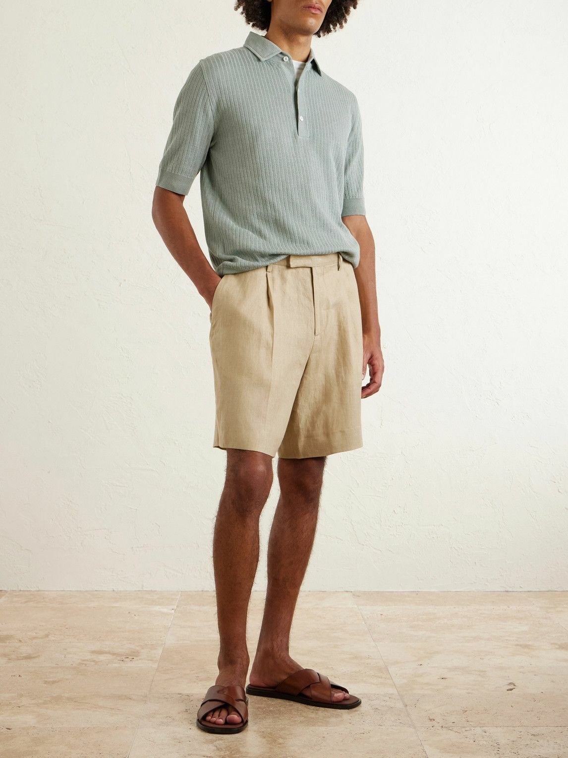 Lardini - Straight-Leg Pleated Twill Shorts - Neutrals