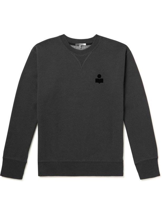 Photo: Isabel Marant - Logo-Flocked Cotton-Blend Jersey Sweatshirt - Black