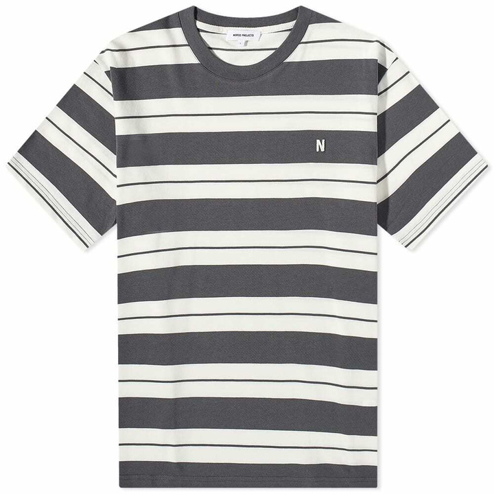 Photo: Norse Projects Men's Johannes Varsity Stripe T-Shirt in Magnet Grey