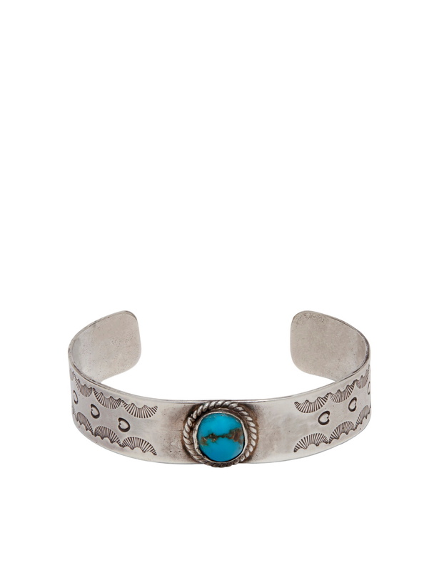 Photo: FOUNDWELL - Vintage 1970s Sterling Silver Turquoise Bracelet - Silver