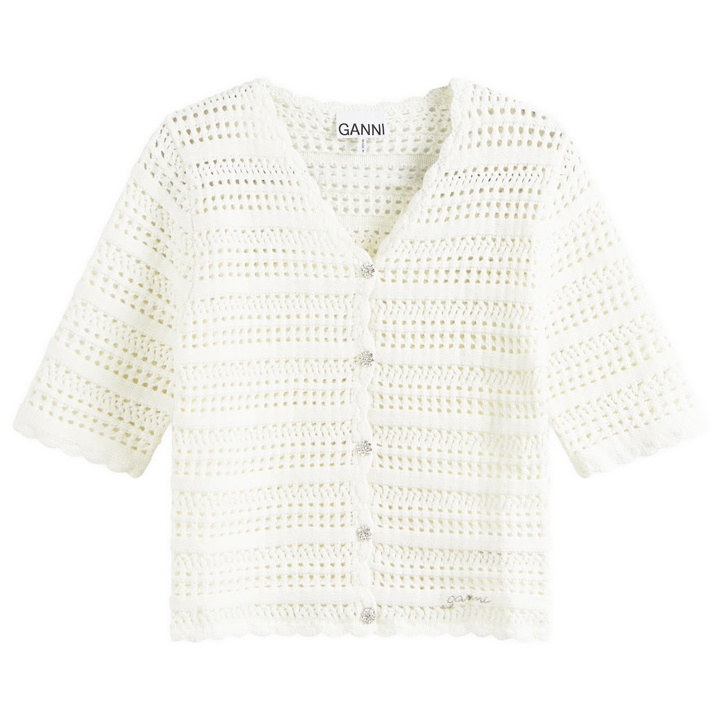 Photo: GANNI Women's Short Sleeve Cardigan in Egret