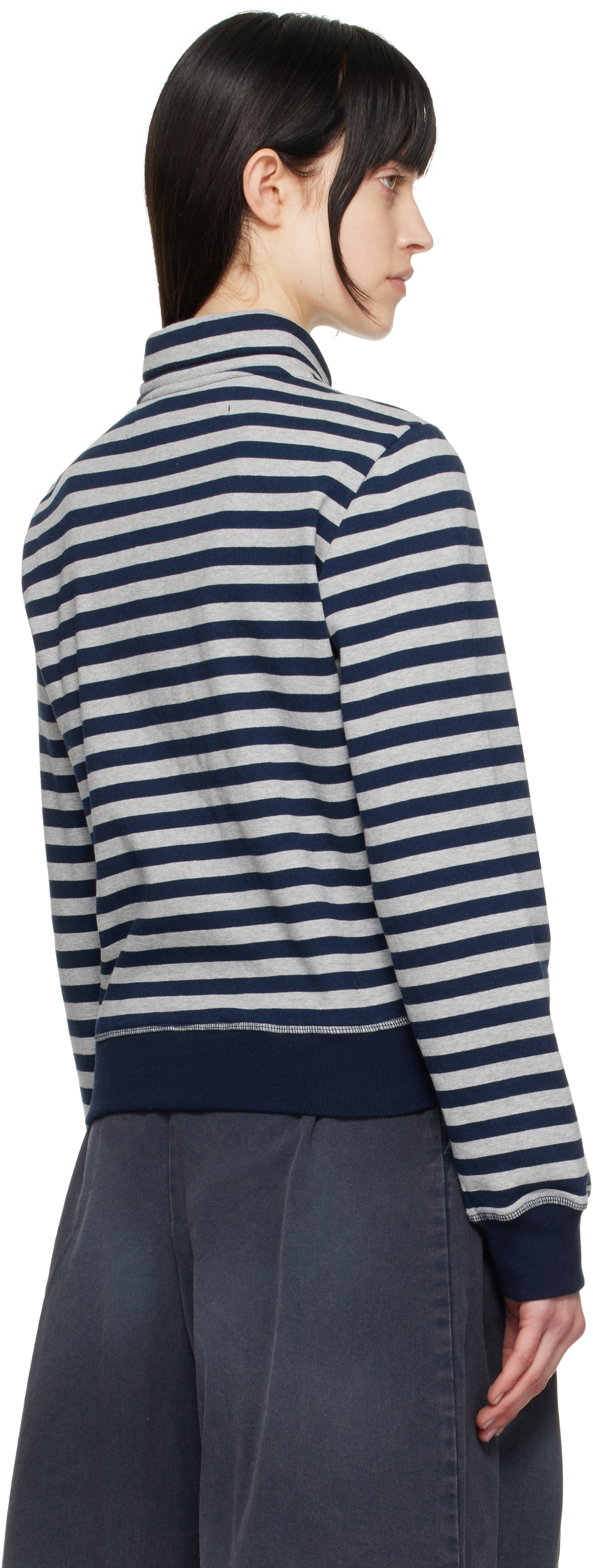 OPEN YY Navy & Gray Appliqué Zipup Sweatshirt