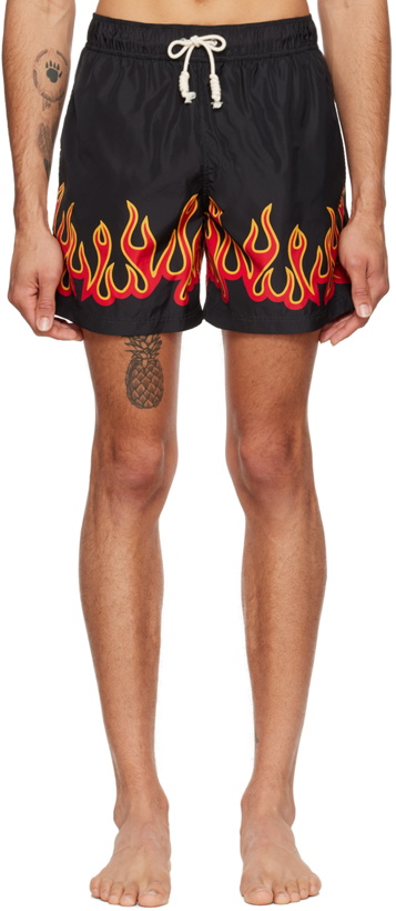 Photo: Palm Angels Black Burning Flames Swim Shorts