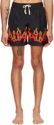 Palm Angels Black Burning Flames Swim Shorts