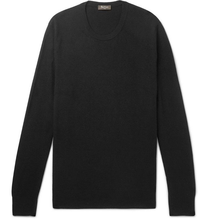 Photo: Berluti - Leather-Trimmed Cashmere Sweater - Men - Black